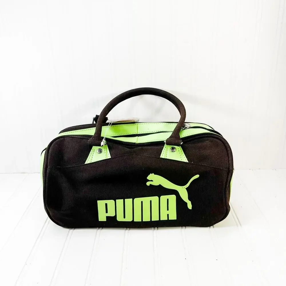 PUMA Weekend Bag Dark Brown‎ & Green Puma Purse With Tags Barrel Bag NWT
